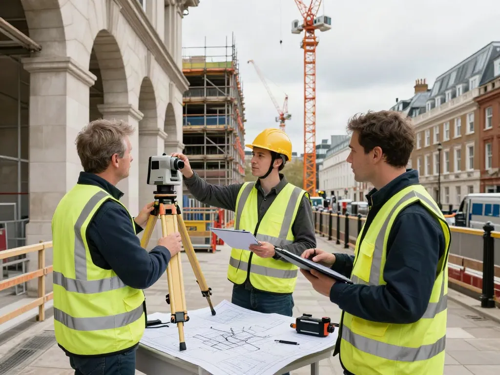 Measured Building Survey London with surveyors using advanced technology in urban setting