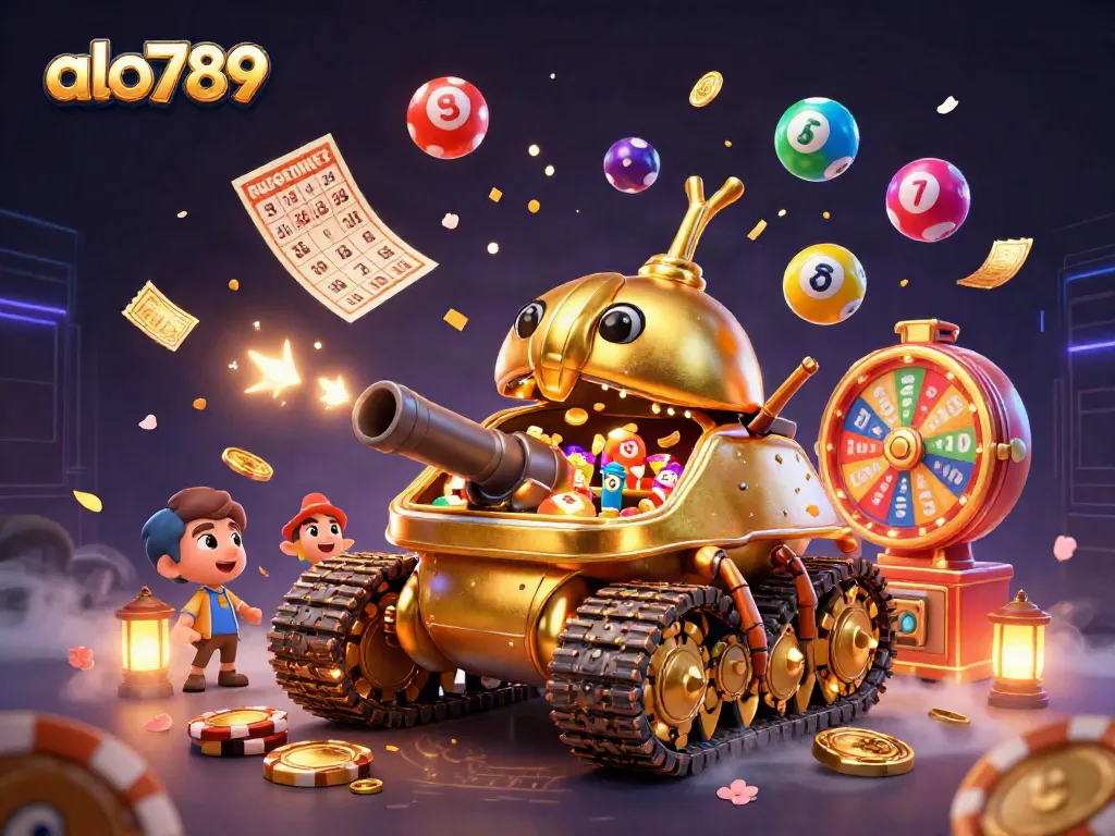 Engage with alo789's vibrant casino-themed adventure featuring a golden beetle tank and lottery elements.
