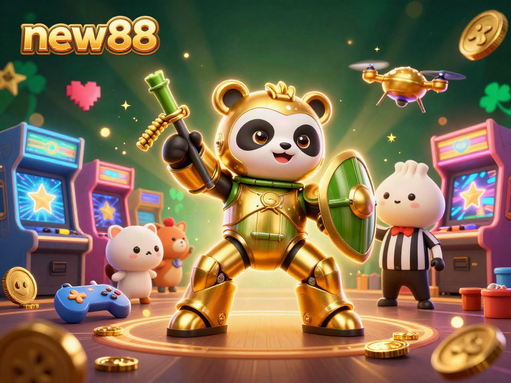 Engage in thrilling gameplay at new88 with a vibrant 3D casino scene featuring dynamic characters and gaming elements.