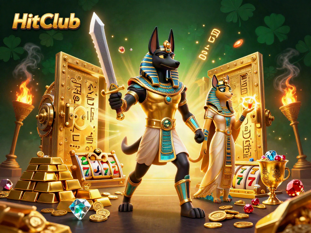 Experience the excitement of gaming with HitClub in a vibrant casino scene filled with treasures.