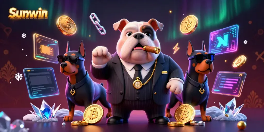 Win big with Sunwin's exciting casino games featuring a mafia boss bulldog and bodyguards.