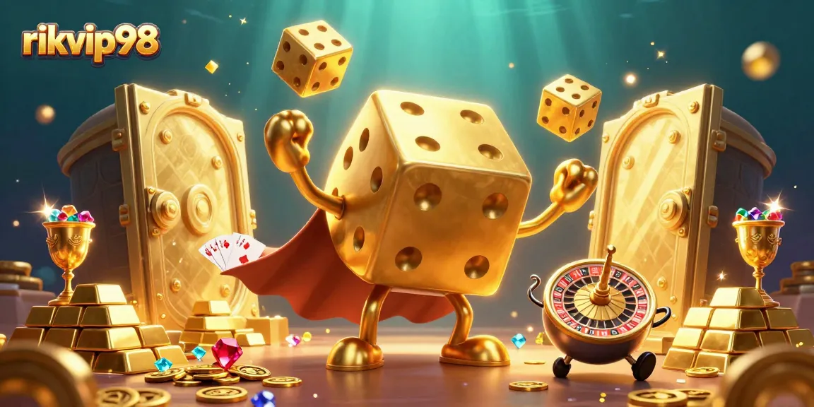 Experience thrilling gameplay with rikvip98 in this vibrant, animated casino scene featuring golden dice and treasure!