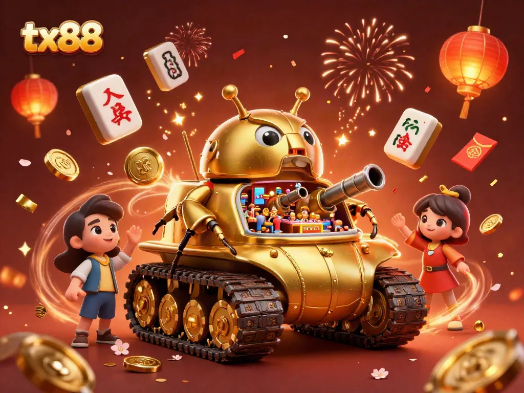 Experience thrilling action in tx88's vibrant casino scene with confetti, mini patrons, and lucky symbols.