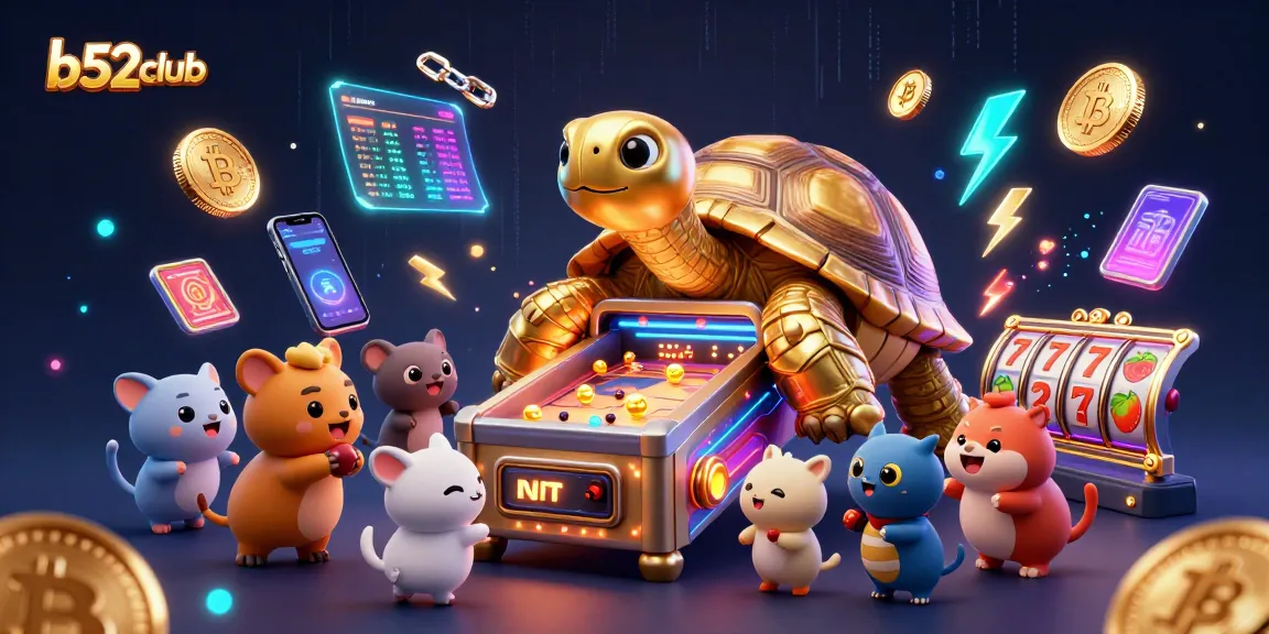 Experience the excitement of b52club's online gaming with a vibrant 3D illustration of a golden tortoise pinball machine.