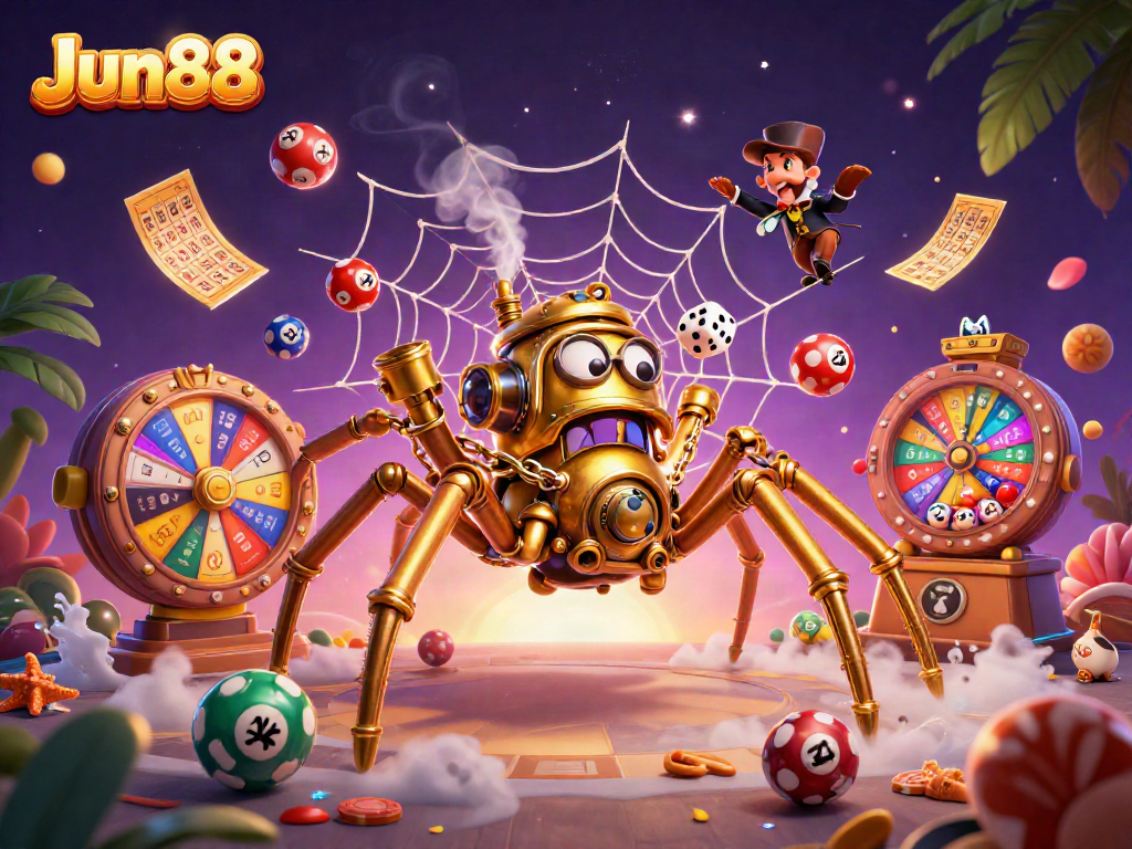 Experience Jun88's vibrant casino adventure with a playful steampunk theme, featuring fun lottery elements.