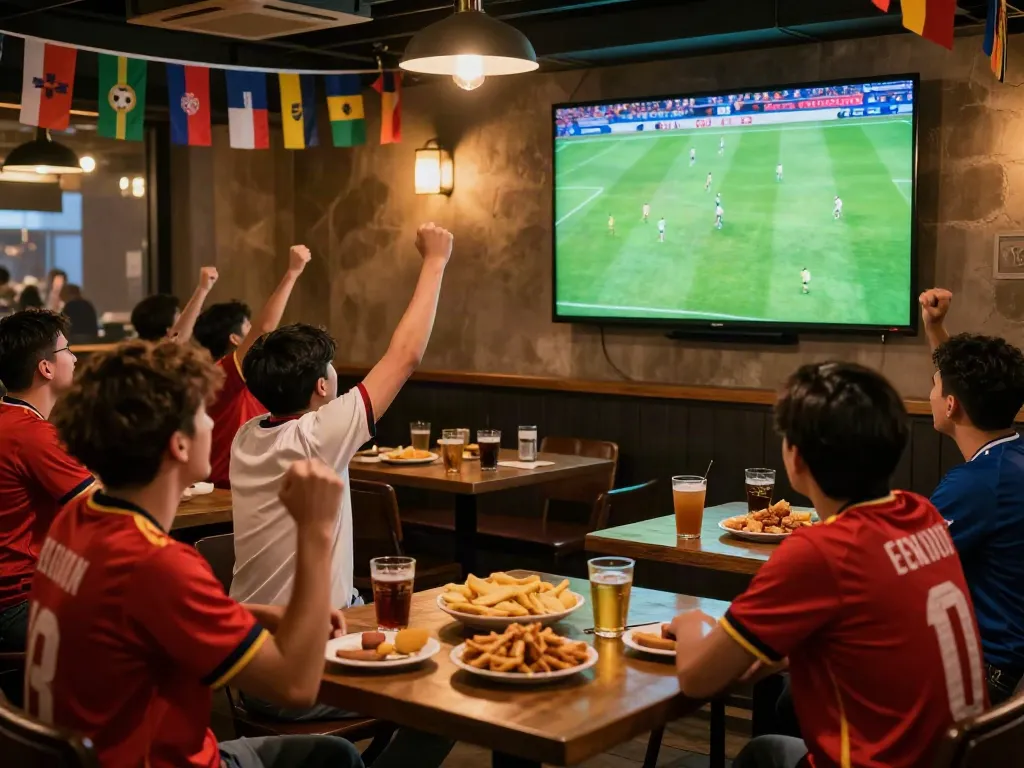 Socolive brings a vibrant soccer viewing experience in a lively pub filled with cheering fans and snacks.