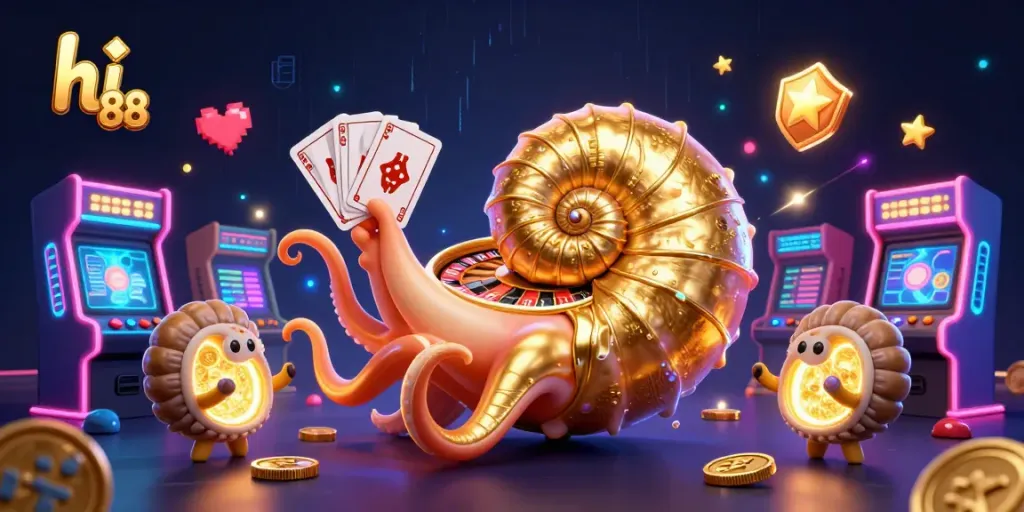 Engage in thrilling gameplay with hi 88, featuring a giant nautilus roulette and vibrant game elements.