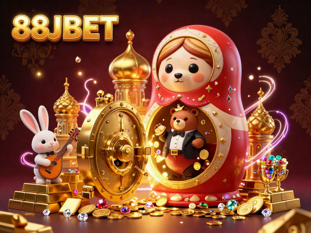 Experience the thrill of 88JBET with vibrant casino characters and jewel-filled treasures.
