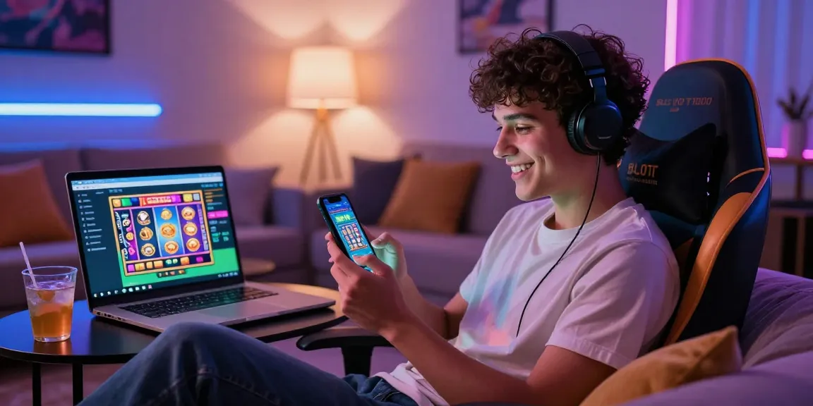 Excited user engaging with the SLOT7000 gaming platform on a smartphone, showcasing vibrant gaming atmosphere.