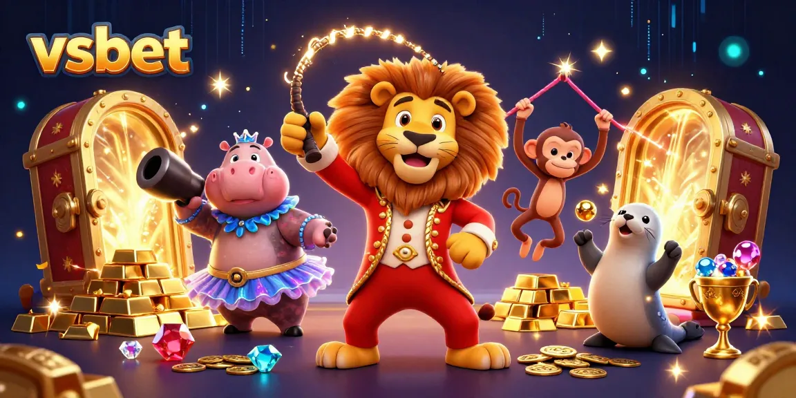 Experience excitement with vsbet as whimsical characters celebrate in a vibrant casino scene.