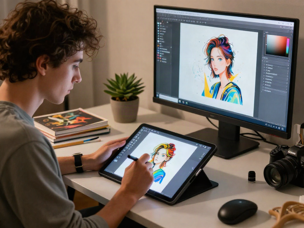 Engaging artist creating nsfw ai illustrations in modern studio