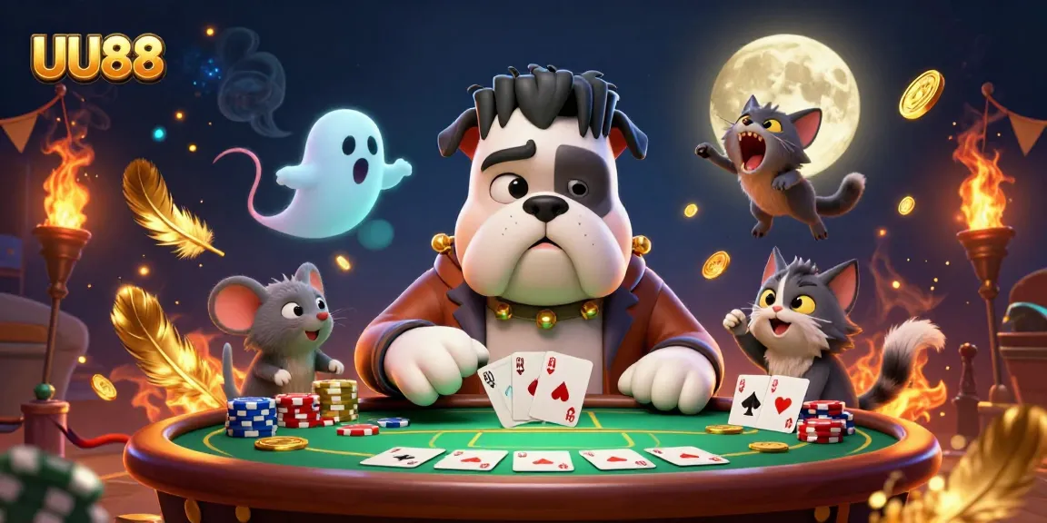 Experience thrilling poker action with UU88's spooky characters and vibrant illustrations.