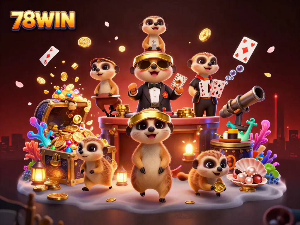 Experience thrilling wins at 78WIN with meerkats running a lively casino surrounded by riches.