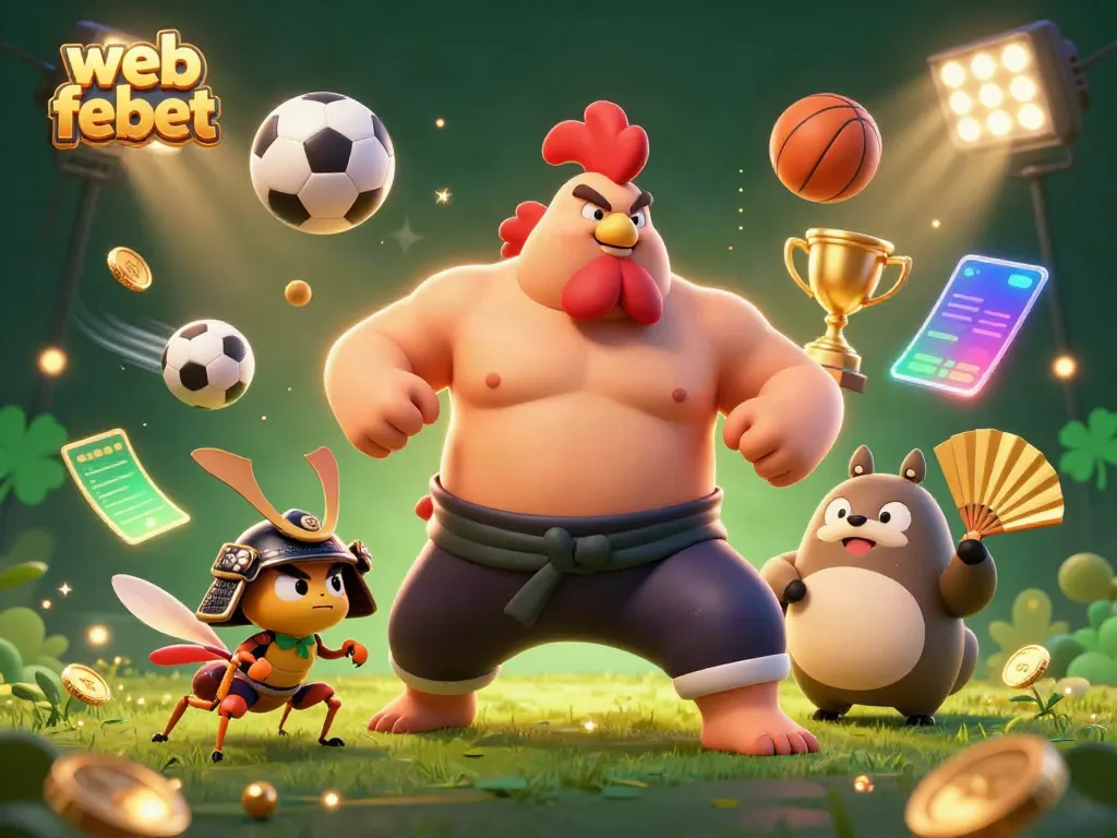 Experience thrilling action at web febet with a dynamic 3D casino scene featuring unique characters.