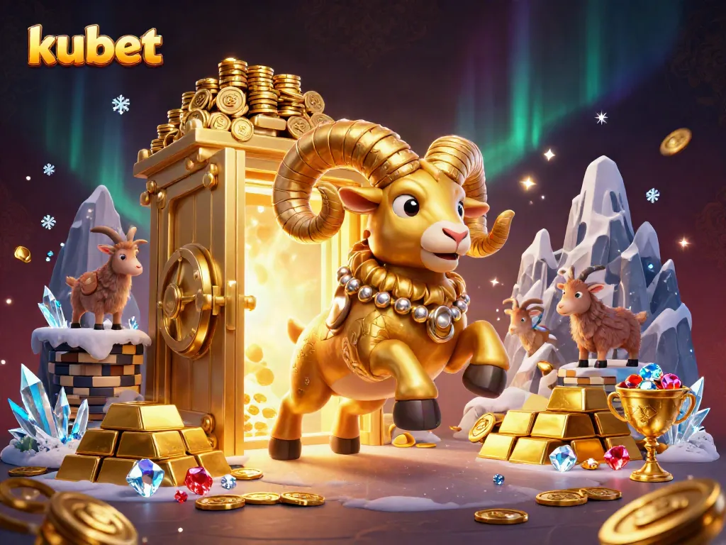 Win big at kubet with a dynamic scene of a golden ram charging through a treasure vault