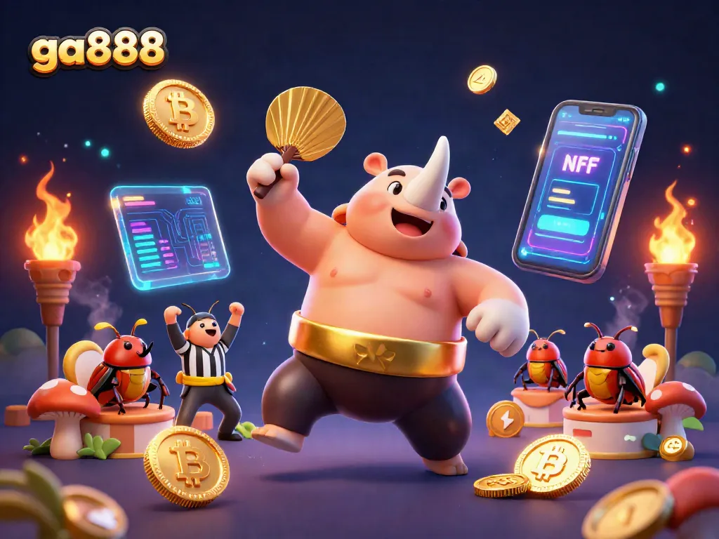 Smoothly betting with ga888 while enjoying a vibrant casino battle between beetles and crypto elements.