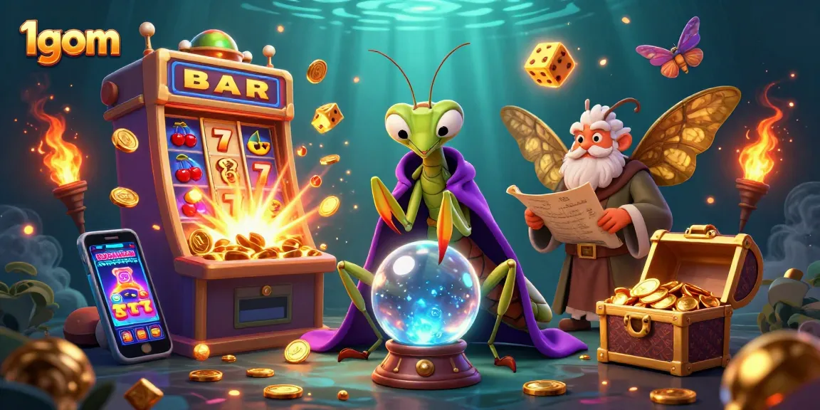 Experience 1gom's vibrant gambling action with a mystical 3D casino scene filled with thrilling elements.