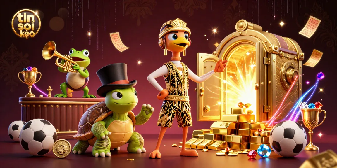 Engaging scene of sports betting excitement with tin soi kèo as 3D characters celebrate winning odds.
