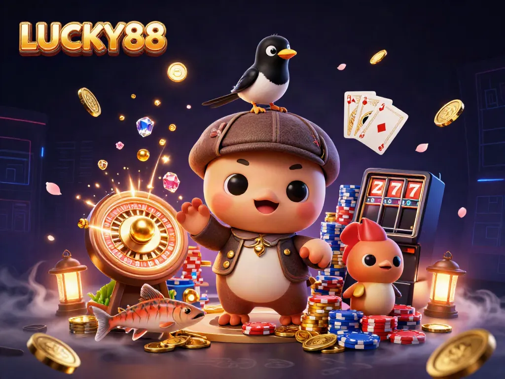 LUCKY88 engages players with captivating games and dazzling rewards in a vibrant casino scene.