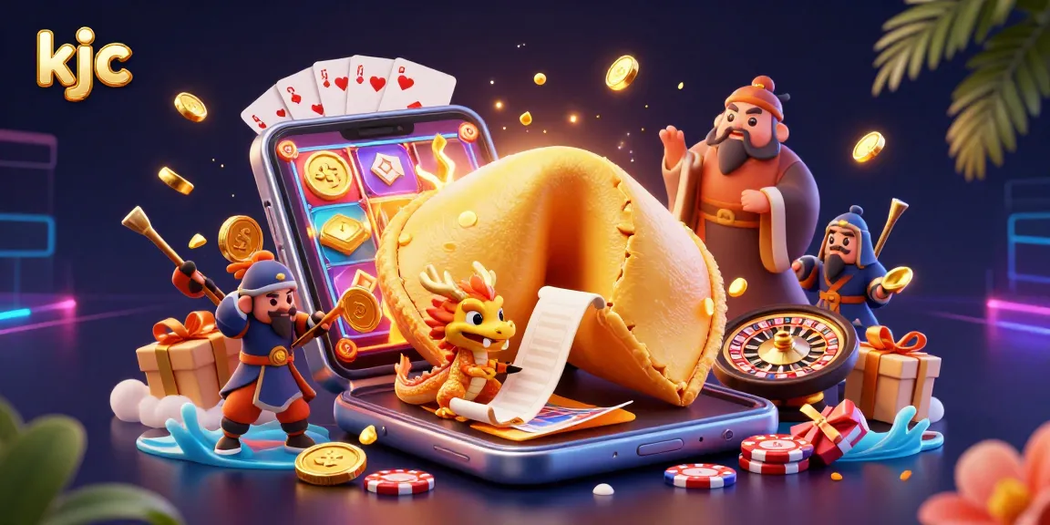 Experience excitement with KJC's vibrant gaming universe packed with fortune cookies and golden treasures.