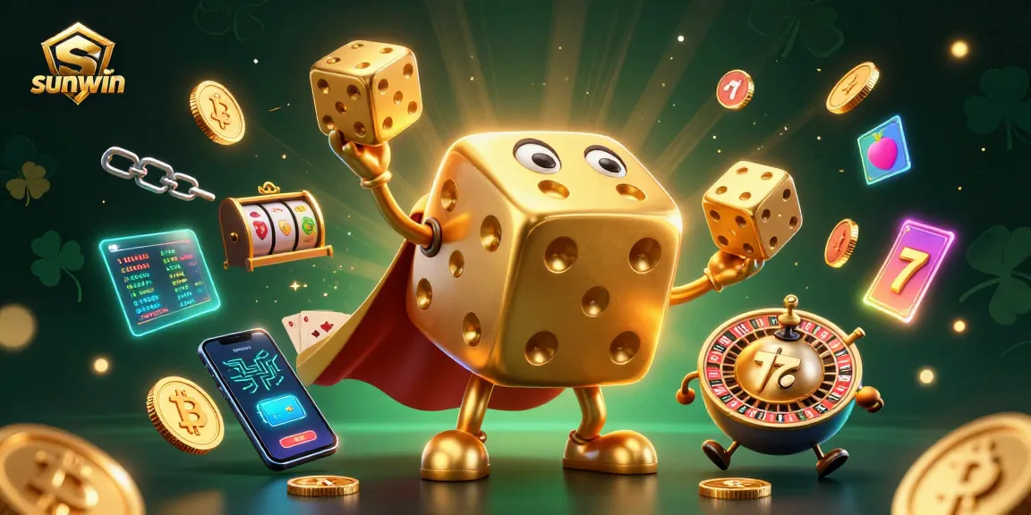 Experience exhilarating wins with sunwin's dynamic casino scene filled with golden dice and slot symbols.
