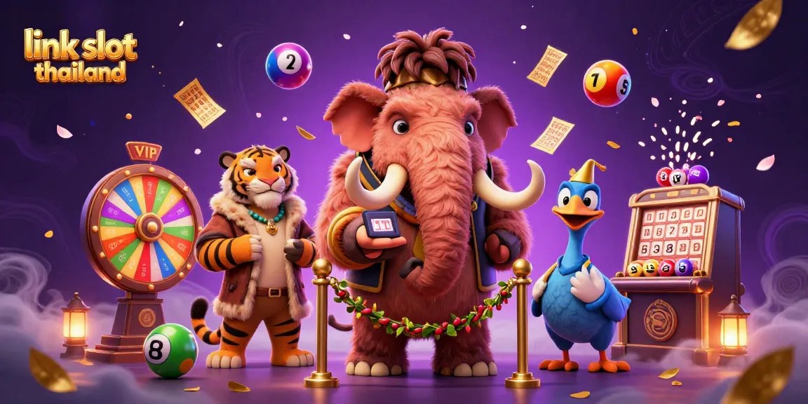 Engaging illustration with link slot thailand showcasing a vibrant casino scene featuring characters engaging with dynamic game elements.