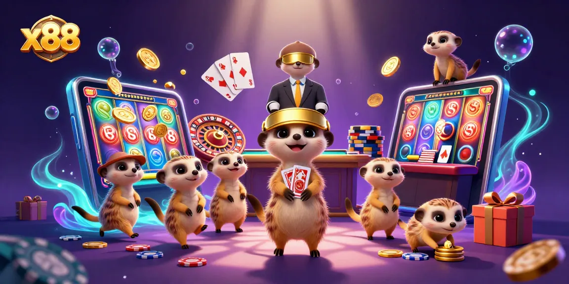 Experience thrilling gaming dynamics at x88 with meerkats operating a vibrant casino scene.