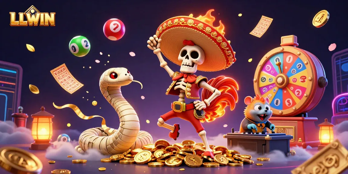 Win big at LLWIN with vibrant characters celebrating over golden coins and exciting games.