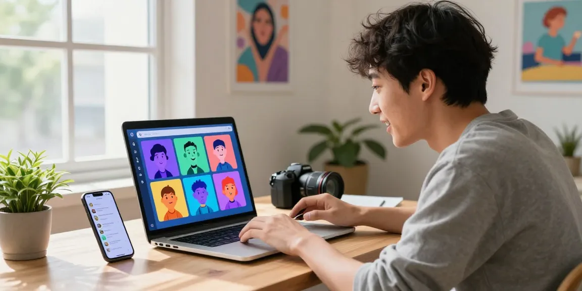 Engaging spicychat interface scene with characters and chat engagement in a cozy home office.