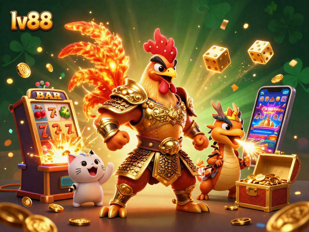 Experience thrilling gameplay with lv88, featuring roaring dragon and samurai in a vibrant casino scene.