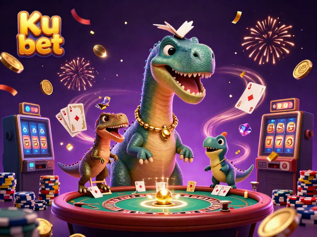 Experience the thrill of Ku bet with vivid casino characters and dynamic gaming elements in this colorful illustration.