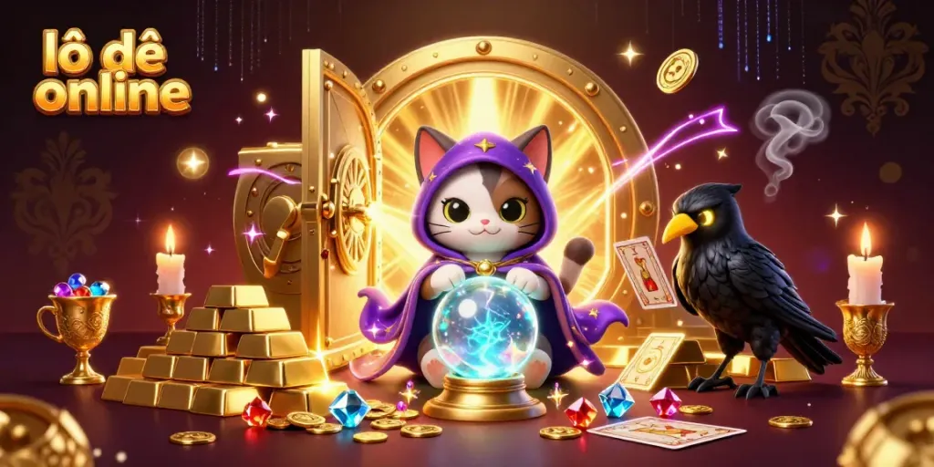 Experience thrilling lô đề online gameplay featuring mystical creatures and dazzling treasures in this vibrant 3D illustration.