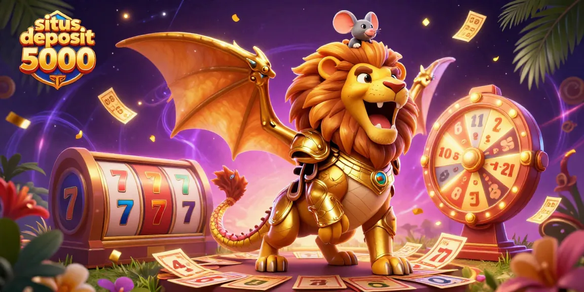 Engage with high-stakes thrill at situs deposit 5000, featuring colorful slot reels and dynamic game elements.