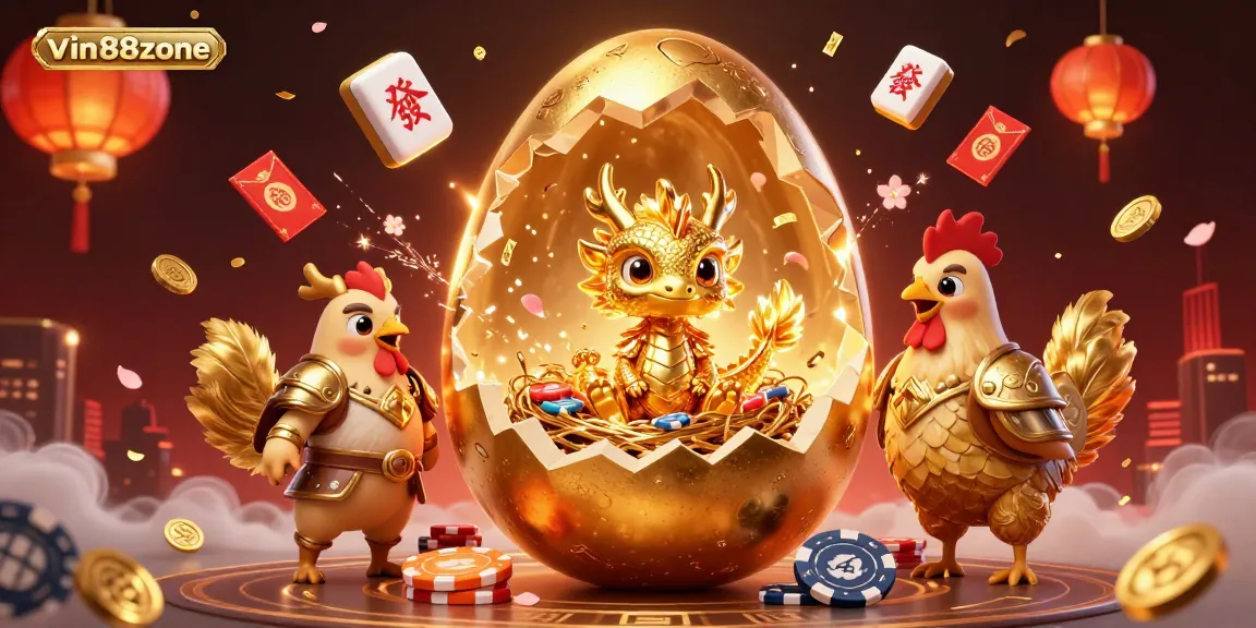 Experience the magic of vin88zone with sparkling poker chips and a golden dragon in this vibrant casino scene.