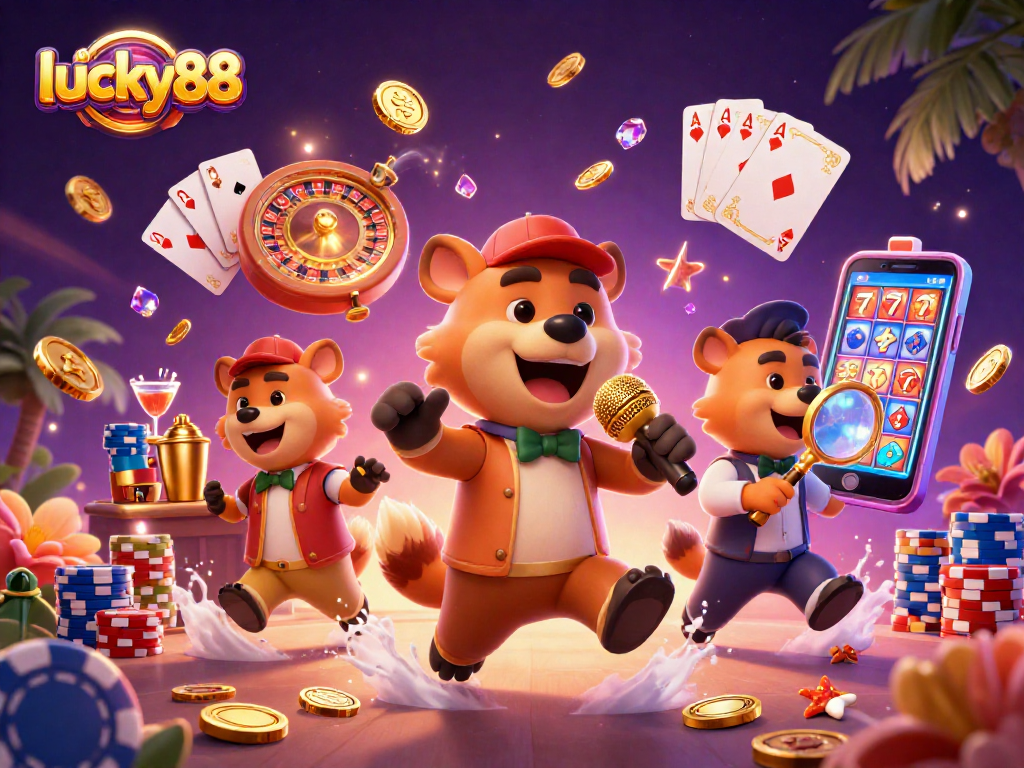 Join the fun at lucky88 with hyenas running a comedy casino, spinning roulette, and sparkling gems.