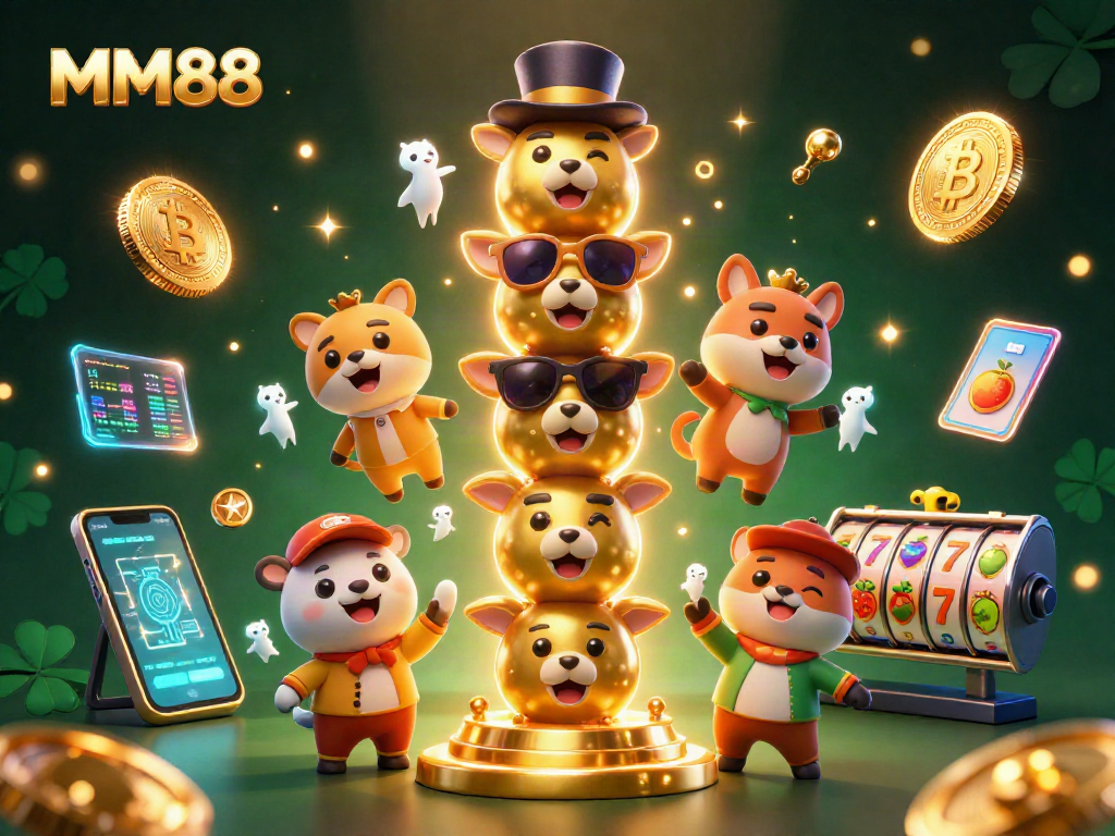 Experience the excitement of MM88 with vibrant slot reels and dynamic crypto elements.