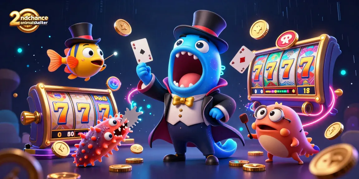 Engage in thrilling gaming with a stunning illustration of 2ndchanceanimalshelter featuring dynamic slot reels and playful sea creatures.