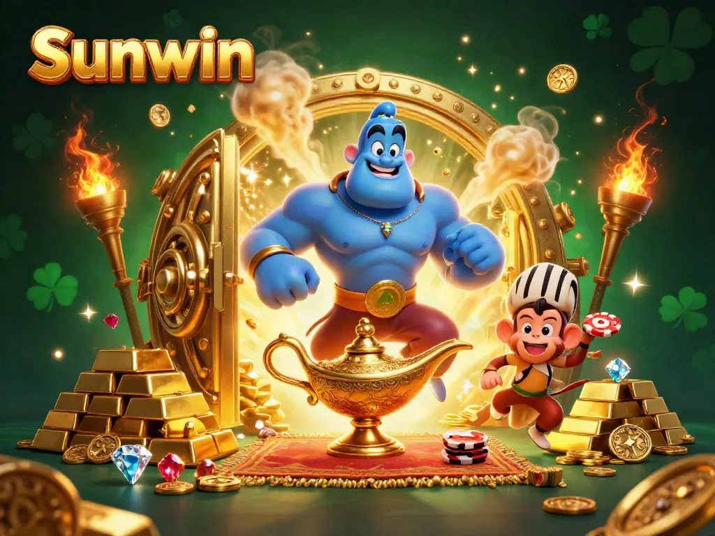 Experience exciting bets with Sunwin in an immersive casino scene bursting with treasure and magic.