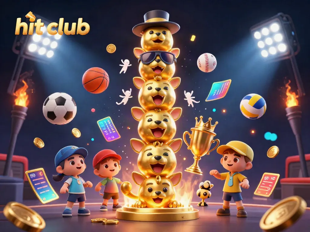 Experience gaming excitement with the hit club totem pole amidst dynamic sports elements.