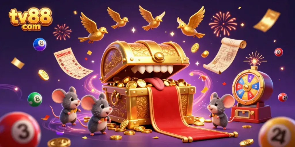 Experience the excitement of winning with tv88 com in this vibrant 3D casino illustration featuring rich characters and elements.