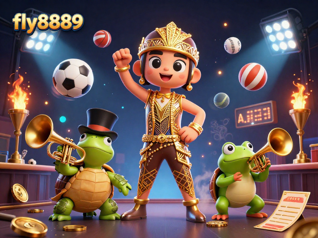 Experience excitement at fly8889 with dynamic casino elements in a vibrant 3D scene.