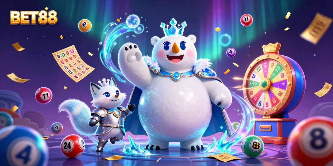 Experience exciting wins at BET88 with dynamic lottery and casino game elements in a vibrant 3D illustration.