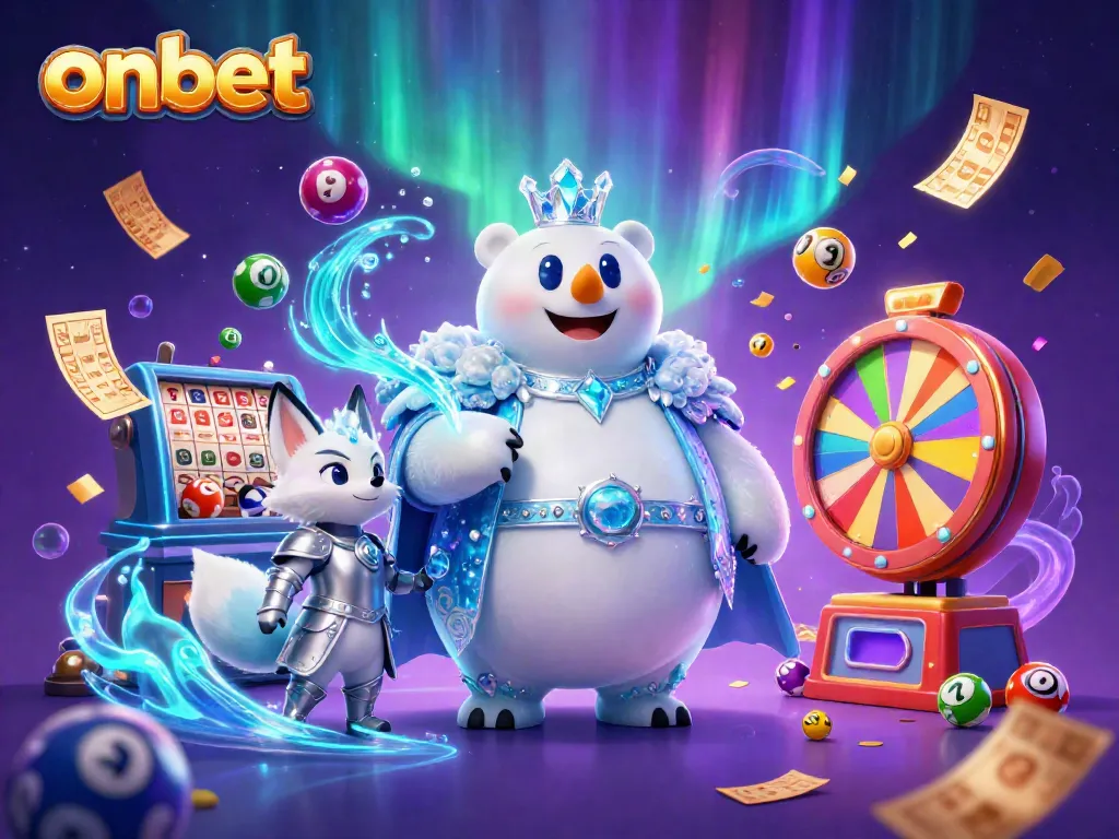 Engage with onbet's vibrant casino scene featuring a royal bear and silver fox amidst dynamic gaming elements.