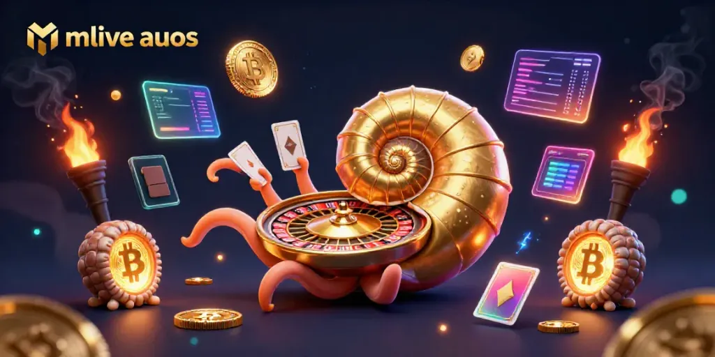 Engage in thrilling gameplay with mmlive autos at a vibrant digital casino featuring a nautilus and crypto elements.
