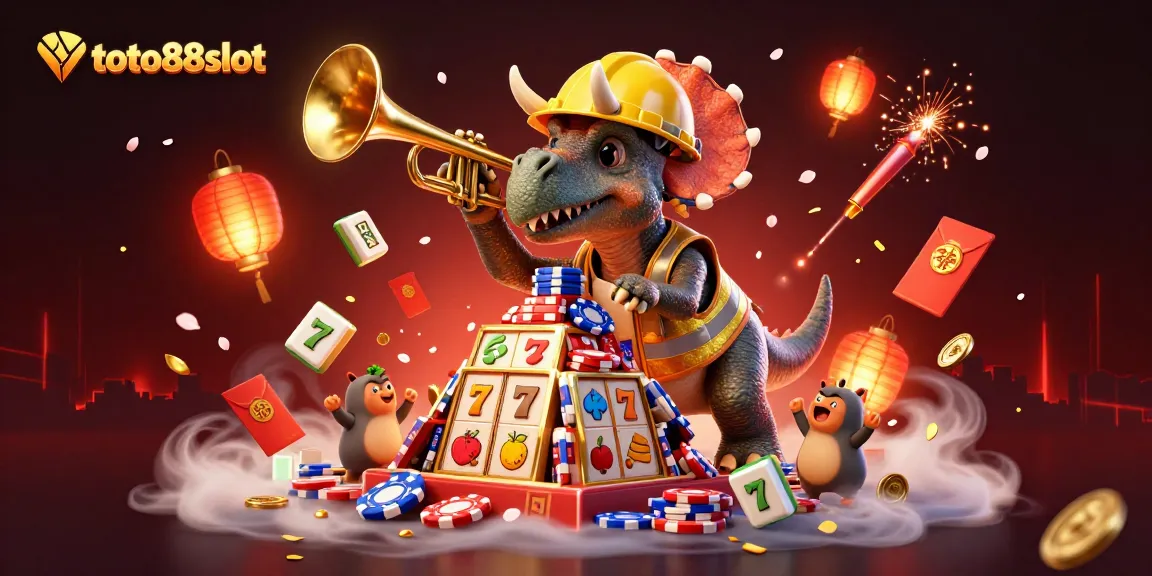 Engage with toto88slot action in a vibrant 3D casino illustration featuring exciting characters and dynamic game elements.