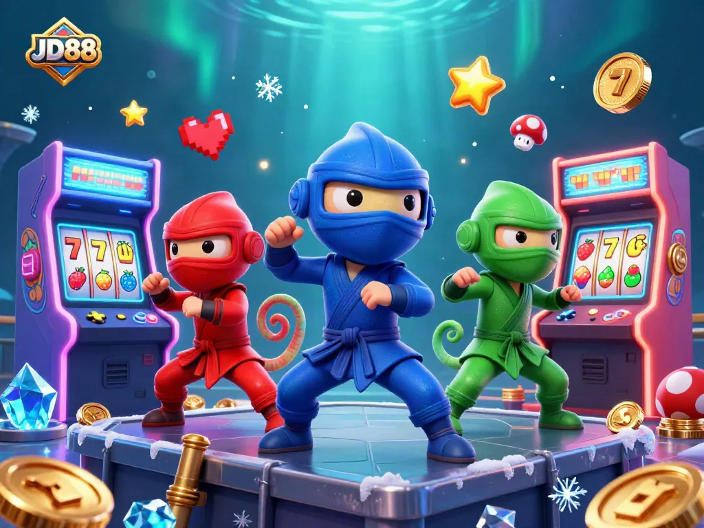 Experience excitement at JD88 with colorful arcade games, vibrant characters, and captivating casino elements.