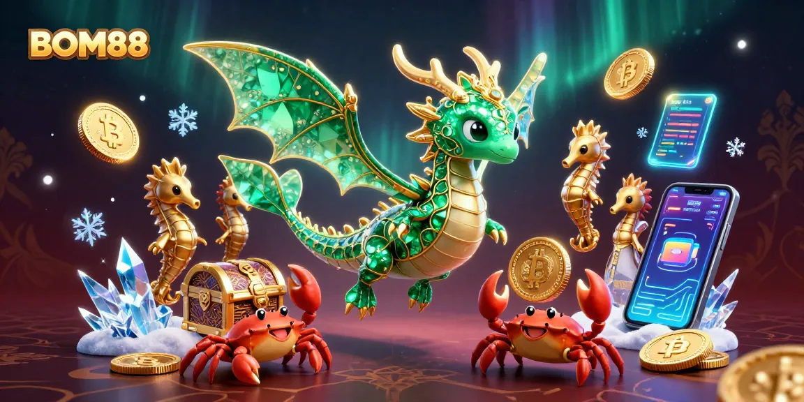 BOM88 offers engaging gameplay in a stunning casino-themed 3D scene featuring a royal seahorse and treasure