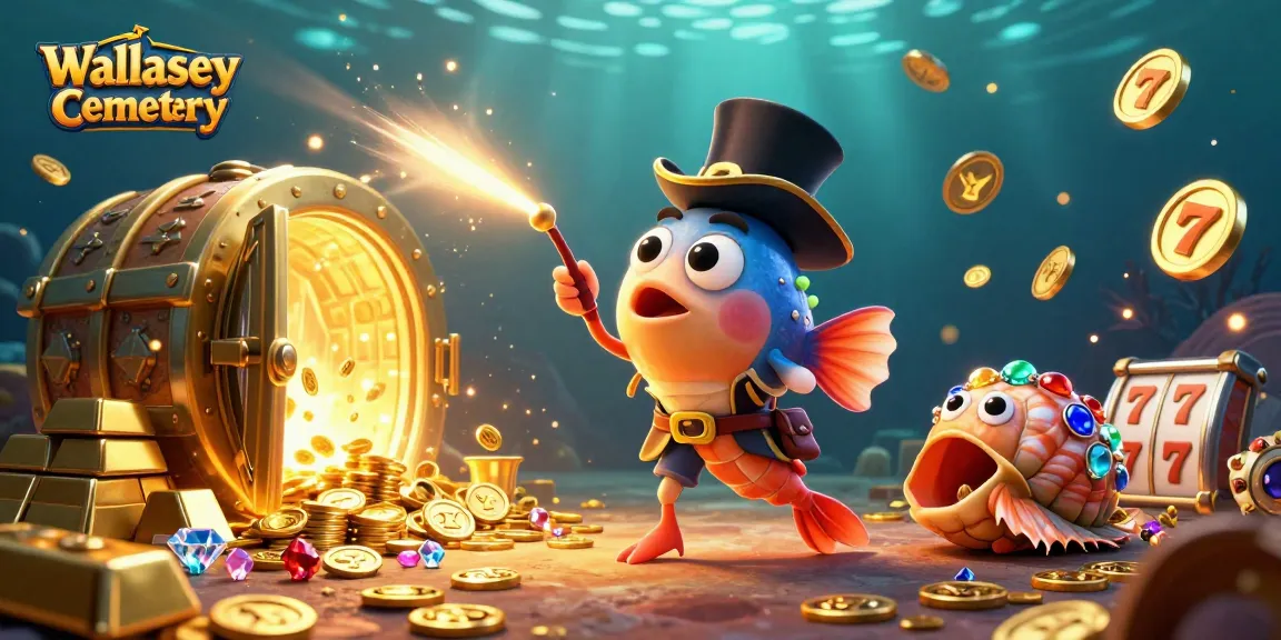 Witness Wallasey Cemetery's underwater adventure with treasure-hunting characters in a vibrant casino scene.
