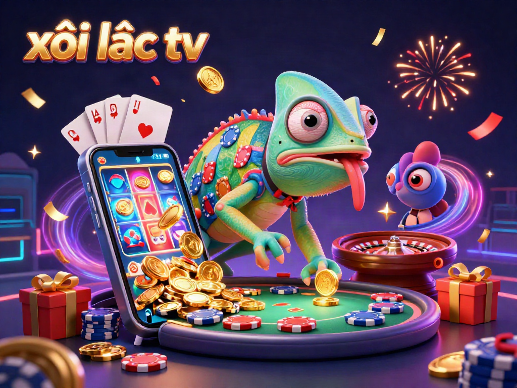 xôi lạc tv engages in thrilling casino games with golden coins and bright slot games.