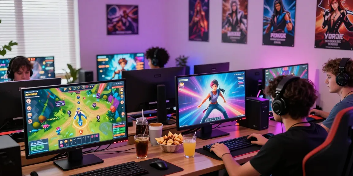 Engaging gamers exploring trans hentai game with vibrant screens and cozy atmosphere.
